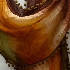 Vintage Gantz Boho Artsy Scarf 64"x28” Woodsy Earthy Textured Ball Tassel READ
